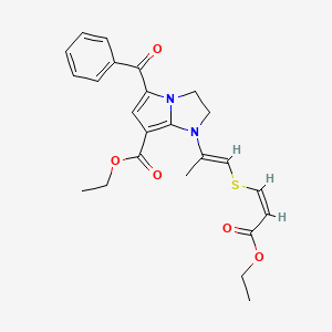 molecular formula C24H26N2O5S B3134121 ethyl 5-benzoyl-1-[(E)-1-[(Z)-3-ethoxy-3-oxoprop-1-enyl]sulfanylprop-1-en-2-yl]-2,3-dihydropyrrolo[1,2-a]imidazole-7-carboxylate CAS No. 400077-04-5