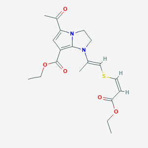 molecular formula C19H24N2O5S B3134127 ethyl 5-acetyl-1-[(E)-1-[(Z)-3-ethoxy-3-oxoprop-1-enyl]sulfanylprop-1-en-2-yl]-2,3-dihydropyrrolo[1,2-a]imidazole-7-carboxylate CAS No. 400077-05-6