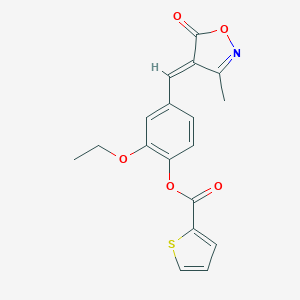 molecular formula C18H15NO5S B313416 2-ethoxy-4-[(3-methyl-5-oxo-4(5H)-isoxazolylidene)methyl]phenyl 2-thiophenecarboxylate 