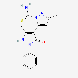 molecular formula C15H15N5OS B3134206 1-Phenyl-3-methyl-5-hydroxy-1'-thiourido-3'-methyl[4,5']bipyrazole CAS No. 400077-90-9