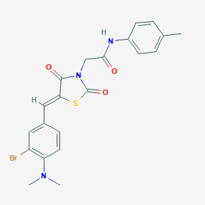 molecular formula C21H20BrN3O3S B313421 2-{5-[3-bromo-4-(dimethylamino)benzylidene]-2,4-dioxo-1,3-thiazolidin-3-yl}-N-(4-methylphenyl)acetamide 