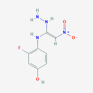 molecular formula C8H9FN4O3 B3134276 3-fluoro-4-[[(Z)-1-hydrazinyl-2-nitroethenyl]amino]phenol CAS No. 400078-44-6