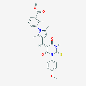molecular formula C26H23N3O5S B313440 3-(3-{(E)-[1-(4-methoxyphenyl)-4,6-dioxo-2-thioxotetrahydropyrimidin-5(2H)-ylidene]methyl}-2,5-dimethyl-1H-pyrrol-1-yl)-2-methylbenzoic acid 