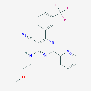 molecular formula C20H16F3N5O B3134420 4-(2-Methoxyethylamino)-2-pyridin-2-yl-6-[3-(trifluoromethyl)phenyl]pyrimidine-5-carbonitrile CAS No. 400080-10-6