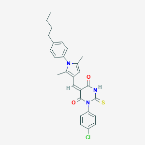 molecular formula C27H26ClN3O2S B313447 (5E)-5-{[1-(4-butylphenyl)-2,5-dimethyl-1H-pyrrol-3-yl]methylidene}-1-(4-chlorophenyl)-2-thioxodihydropyrimidine-4,6(1H,5H)-dione 