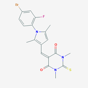 molecular formula C19H17BrFN3O2S B313449 5-{[1-(4-bromo-2-fluorophenyl)-2,5-dimethyl-1H-pyrrol-3-yl]methylidene}-1,3-dimethyl-2-thioxodihydropyrimidine-4,6(1H,5H)-dione 