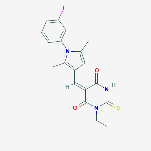 molecular formula C20H18IN3O2S B313451 (5E)-5-{[1-(3-iodophenyl)-2,5-dimethyl-1H-pyrrol-3-yl]methylidene}-1-(prop-2-en-1-yl)-2-thioxodihydropyrimidine-4,6(1H,5H)-dione 