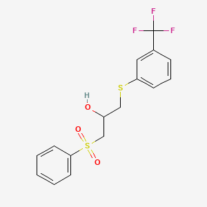 molecular formula C16H15F3O3S2 B3134514 1-(Phenylsulfonyl)-3-{[3-(trifluoromethyl)phenyl]sulfanyl}-2-propanol CAS No. 400080-96-8