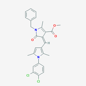 molecular formula C27H24Cl2N2O3 B313468 methyl 1-benzyl-4-{[1-(3,4-dichlorophenyl)-2,5-dimethyl-1H-pyrrol-3-yl]methylene}-2-methyl-5-oxo-4,5-dihydro-1H-pyrrole-3-carboxylate 