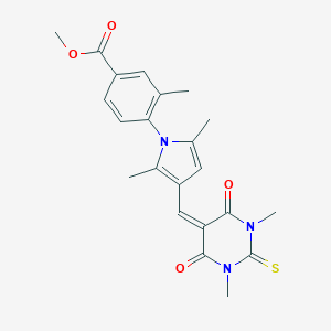 molecular formula C22H23N3O4S B313472 Methyl 4-[3-[(1,3-dimethyl-4,6-dioxo-2-sulfanylidene-1,3-diazinan-5-ylidene)methyl]-2,5-dimethylpyrrol-1-yl]-3-methylbenzoate CAS No. 6343-56-2