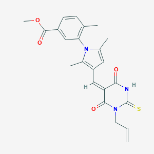 molecular formula C23H23N3O4S B313475 methyl 3-{3-[(1-allyl-4,6-dioxo-2-thioxotetrahydro-5(2H)-pyrimidinylidene)methyl]-2,5-dimethyl-1H-pyrrol-1-yl}-4-methylbenzoate 