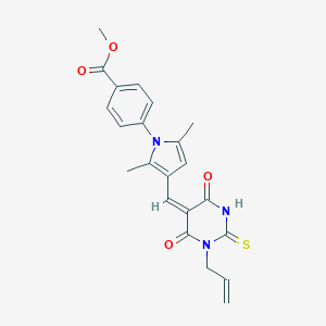 molecular formula C22H21N3O4S B313476 methyl 4-{3-[(1-allyl-4,6-dioxo-2-thioxotetrahydro-5(2H)-pyrimidinylidene)methyl]-2,5-dimethyl-1H-pyrrol-1-yl}benzoate 