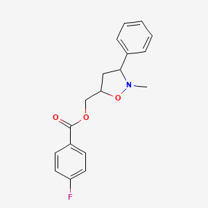molecular formula C18H18FNO3 B3134763 (2-Methyl-3-phenyltetrahydro-5-isoxazolyl)methyl 4-fluorobenzenecarboxylate CAS No. 400083-48-9