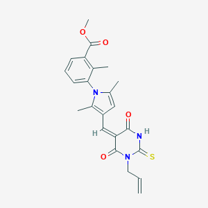molecular formula C23H23N3O4S B313477 methyl 3-(3-{(E)-[4,6-dioxo-1-(prop-2-en-1-yl)-2-thioxotetrahydropyrimidin-5(2H)-ylidene]methyl}-2,5-dimethyl-1H-pyrrol-1-yl)-2-methylbenzoate 