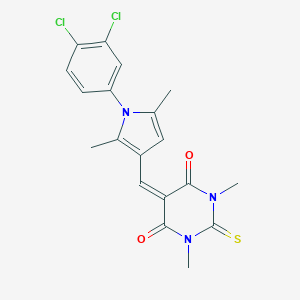 molecular formula C19H17Cl2N3O2S B313480 5-{[1-(3,4-dichlorophenyl)-2,5-dimethyl-1H-pyrrol-3-yl]methylidene}-1,3-dimethyl-2-thioxodihydropyrimidine-4,6(1H,5H)-dione 