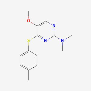 molecular formula C14H17N3OS B3134819 N-{5-methoxy-4-[(4-methylphenyl)sulfanyl]-2-pyrimidinyl}-N,N-dimethylamine CAS No. 400083-98-9