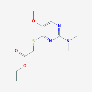 molecular formula C11H17N3O3S B3134823 Ethyl 2-{[2-(dimethylamino)-5-methoxy-4-pyrimidinyl]sulfanyl}acetate CAS No. 400084-01-7