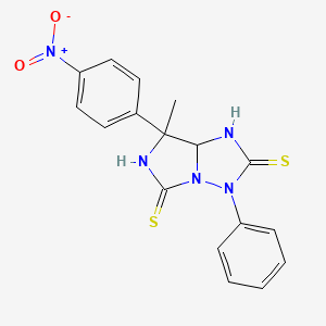 molecular formula C17H15N5O2S2 B3134841 7-methyl-7-(4-nitrophenyl)-3-phenyldihydro-1H-imidazo[1,5-b][1,2,4]triazole-2,5(3H,6H)-dithione CAS No. 400084-38-0