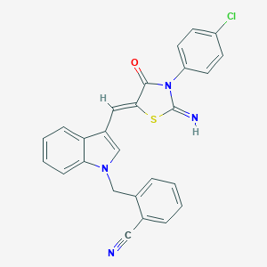 molecular formula C26H17ClN4OS B313486 2-[(3-{(Z)-[3-(4-chlorophenyl)-2-imino-4-oxo-1,3-thiazolidin-5-ylidene]methyl}-1H-indol-1-yl)methyl]benzonitrile 