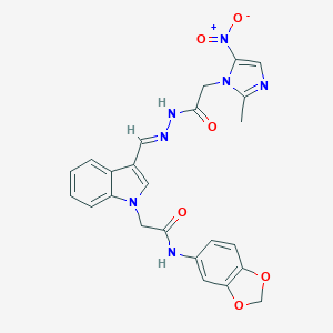 molecular formula C24H21N7O6 B313494 N-(1,3-benzodioxol-5-yl)-2-{3-[2-({5-nitro-2-methyl-1H-imidazol-1-yl}acetyl)carbohydrazonoyl]-1H-indol-1-yl}acetamide 