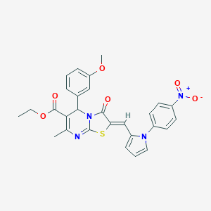 molecular formula C28H24N4O6S B313495 ethyl 2-[(1-{4-nitrophenyl}-1H-pyrrol-2-yl)methylene]-5-(3-methoxyphenyl)-7-methyl-3-oxo-2,3-dihydro-5H-[1,3]thiazolo[3,2-a]pyrimidine-6-carboxylate 