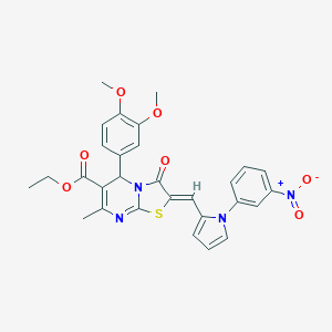 molecular formula C29H26N4O7S B313497 ethyl 5-(3,4-dimethoxyphenyl)-2-[(1-{3-nitrophenyl}-1H-pyrrol-2-yl)methylene]-7-methyl-3-oxo-2,3-dihydro-5H-[1,3]thiazolo[3,2-a]pyrimidine-6-carboxylate 