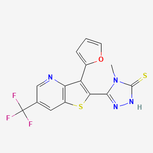 molecular formula C15H9F3N4OS2 B3135008 5-[3-(2-furyl)-6-(trifluoromethyl)thieno[3,2-b]pyridin-2-yl]-4-methyl-4H-1,2,4-triazole-3-thiol CAS No. 400085-54-3