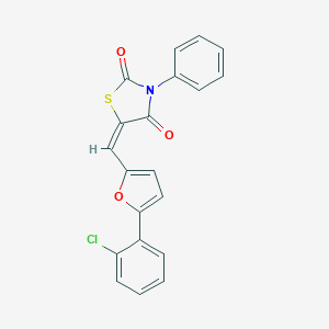 molecular formula C20H12ClNO3S B313503 5-{[5-(2-Chlorophenyl)-2-furyl]methylene}-3-phenyl-1,3-thiazolidine-2,4-dione 