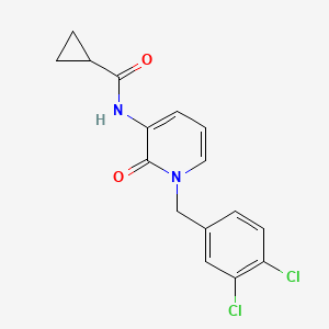 molecular formula C16H14Cl2N2O2 B3135081 N-[1-(3,4-dichlorobenzyl)-2-oxo-1,2-dihydro-3-pyridinyl]cyclopropanecarboxamide CAS No. 400086-20-6