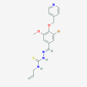 molecular formula C18H19BrN4O2S B313513 1-[(E)-[3-bromo-5-methoxy-4-(pyridin-4-ylmethoxy)phenyl]methylideneamino]-3-prop-2-enylthiourea 