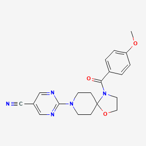 molecular formula C20H21N5O3 B3135177 2-[4-(4-Methoxybenzoyl)-1-oxa-4,8-diazaspiro[4.5]dec-8-yl]-5-pyrimidinecarbonitrile CAS No. 400086-92-2