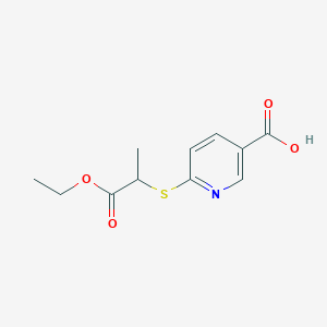 molecular formula C11H13NO4S B3135234 6-[(2-Ethoxy-1-methyl-2-oxoethyl)sulfanyl]nicotinic acid CAS No. 400087-76-5