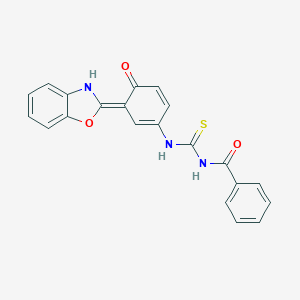 molecular formula C21H15N3O3S B313524 N-[[(3E)-3-(3H-1,3-benzoxazol-2-ylidene)-4-oxocyclohexa-1,5-dien-1-yl]carbamothioyl]benzamide 