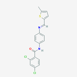 molecular formula C19H14Cl2N2OS B313526 2,4-dichloro-N-(4-{[(5-methyl-2-thienyl)methylene]amino}phenyl)benzamide 