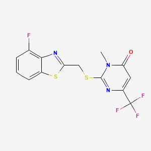 molecular formula C14H9F4N3OS2 B3135270 2-{[(4-fluoro-1,3-benzothiazol-2-yl)methyl]sulfanyl}-3-methyl-6-(trifluoromethyl)-4(3H)-pyrimidinone CAS No. 400088-17-7