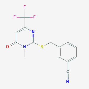 molecular formula C14H10F3N3OS B3135271 3-[[1-Methyl-6-oxo-4-(trifluoromethyl)pyrimidin-2-yl]sulfanylmethyl]benzonitrile CAS No. 400088-19-9