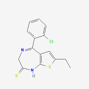 molecular formula C15H13ClN2S2 B3135355 5-(2-Chlorophenyl)-7-ethyl-1,3-dihydro-2H-thieno[2,3-e]-1,4-diazepine-2-thione CAS No. 40054-40-8