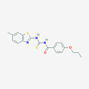 molecular formula C19H19N3O2S2 B313540 N-[(6-methyl-1,3-benzothiazol-2-yl)carbamothioyl]-4-propoxybenzamide 