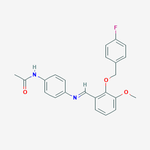molecular formula C23H21FN2O3 B313566 N-[4-({2-[(4-fluorobenzyl)oxy]-3-methoxybenzylidene}amino)phenyl]acetamide 