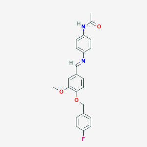 molecular formula C23H21FN2O3 B313567 N-[4-({4-[(4-fluorobenzyl)oxy]-3-methoxybenzylidene}amino)phenyl]acetamide 