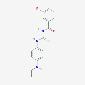 molecular formula C18H20FN3OS B313595 N-{[4-(diethylamino)phenyl]carbamothioyl}-3-fluorobenzamide 