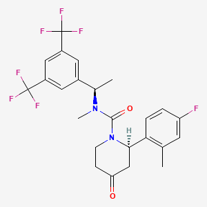molecular formula C24H23F7N2O2 B3136314 (R)-N-((R)-1-(3,5-bis(trifluoromethyl)phenyl)ethyl)-2-(4-fluoro-2-methylphenyl)-N-methyl-4-oxopiperidine-1-carboxamide CAS No. 414910-03-5