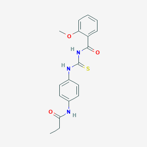 molecular formula C18H19N3O3S B313638 2-methoxy-N-{[4-(propanoylamino)phenyl]carbamothioyl}benzamide 