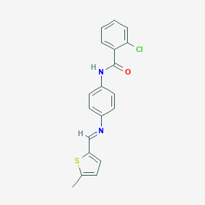 molecular formula C19H15ClN2OS B313649 2-chloro-N-(4-{[(5-methyl-2-thienyl)methylene]amino}phenyl)benzamide 