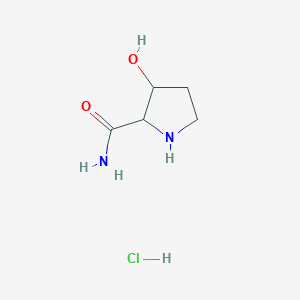 molecular formula C5H11ClN2O2 B3136859 3-Hydroxypyrrolidine-2-carboxamide;hydrochloride CAS No. 426844-45-3