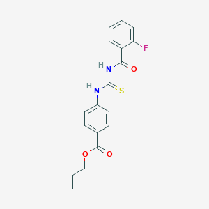 molecular formula C18H17FN2O3S B313703 Propyl 4-({[(2-fluorobenzoyl)amino]carbothioyl}amino)benzoate 