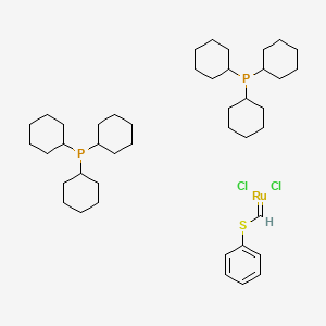 molecular formula C43H72Cl2P2RuS B3137311 Bis(tricyclohexylphosphine)[(phenylthio)methylene]ruthenium (II) dichloride CAS No. 437767-65-2