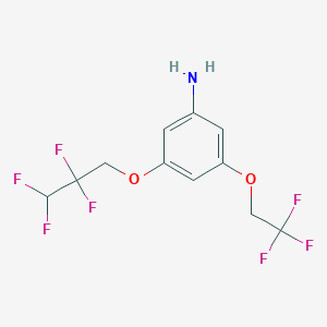 molecular formula C11H10F7NO2 B3137333 3-(2,2,3,3-Tetrafluoropropoxy)-5-(2,2,2-trifluoroethoxy)aniline CAS No. 438530-73-5