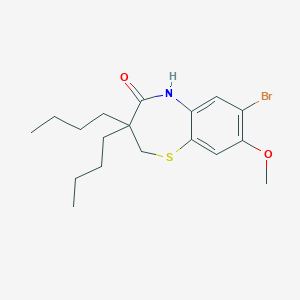 molecular formula C18H26BrNO2S B3137365 7-溴-3,3-二丁基-8-甲氧基-2,3-二氢苯并[b][1,4]噻氮杂茚-4(5H)-酮 CAS No. 439089-27-7