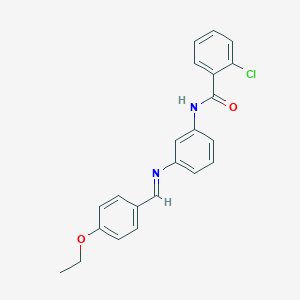molecular formula C22H19ClN2O2 B313751 2-chloro-N-{3-[(4-ethoxybenzylidene)amino]phenyl}benzamide 